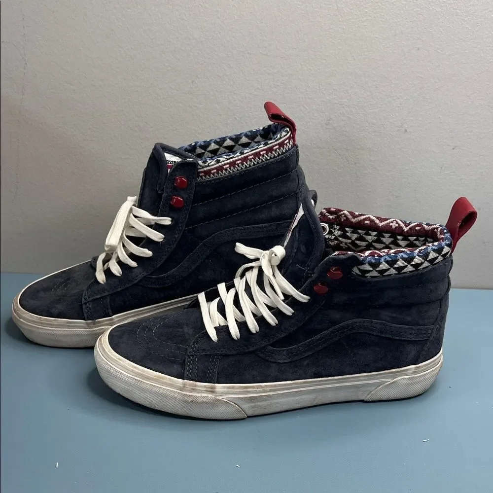 Vans Navy High-Tops with Patterned Collar M6.5W8 Sk8-Hi MTS Scotchguard treated
